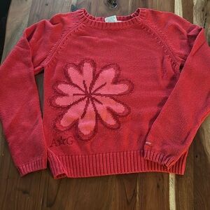American girl, red and pink flower sweater Size M